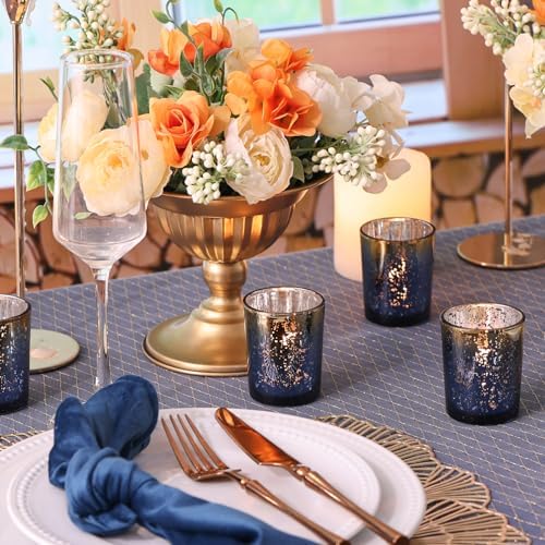 Volens Navy and Gold Party Decorations 12pcs Glass Votive Candle Holders - Image 4