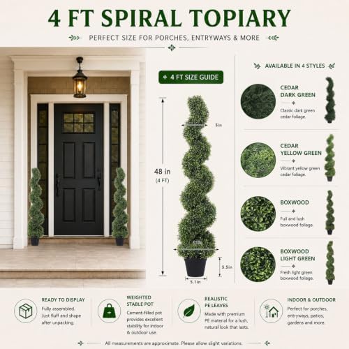 4ft Tall Spiral Topiary Trees Artificial Outdoor Set of 2 - Image 2