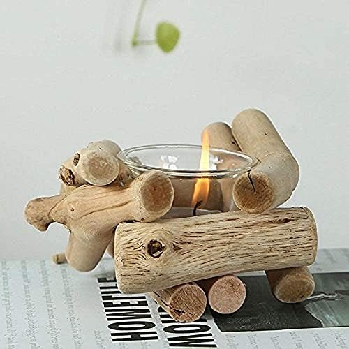 Sziqiqi Wooden Tea Light Candle Holder with Tealight Glass - Image 4