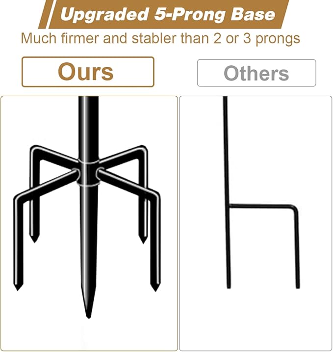 51 Inch Tall Garden Flag Stand Holder with 5 Prong base, Yard Flag Pole Holder for 12x18 Outdoor Small Flag Decor with Two Spring Stoppers and a Tiger clip, 2 Pack