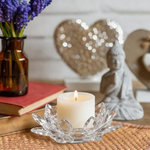 Large Crystal Lotus Tealight Candle Holder for Up to 6" Diameter Pillar Candle Plate Candlestick,Chunky Glass Votive Stand for Wedding, Party, Table Centerpiece Decor and Yoga Meditation (2, Clear) - Image 7