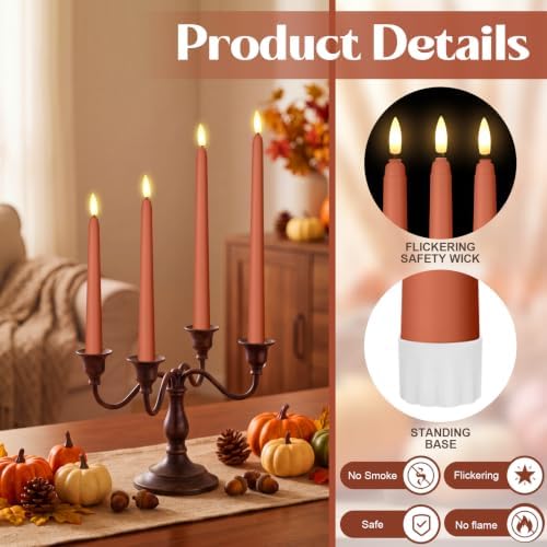 Rossesay 24 Pcs Flameless LED Taper Candles Battery Operated Candle Flameless Candlesticks Flickering for Christmas Church Wedding Indoor Decoration (Classic,8.5",9.65",10.8",12.8",Brown) - Image 4