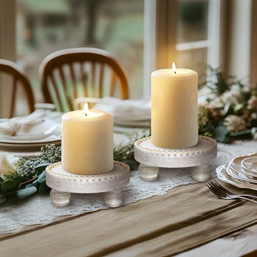 Small Wood Risers for Decor, Round Wooden Display Risers Candle Plates and Trays, Farmhouse Candle Trays Home Decor, Pedestal Stand for Mini Cake, Mug Display Decorative, Table Centerpiece, White - Image 6