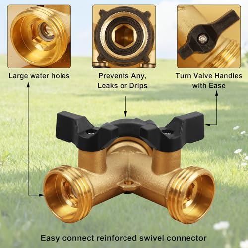 Biswing 2 Pack Garden Hose Splitter 2 Way, Heavy Duty Brass Connector Tap Splitter, Y Splitter 2 Valves with 4 Extra Rubber Washers - Image 2