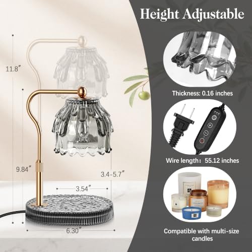 Candle Warmer Lamp with Timer Dimmer, Wax Melts Glass Lamp for Gift, Grey - Image 5