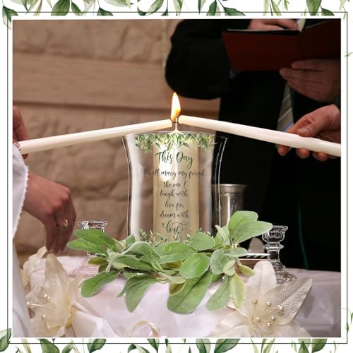 Irenare Unity Candles for Wedding Ceremony with Holder,Green Leaf - Image 2