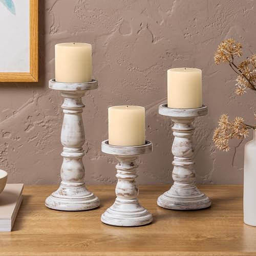 JFY Designs Alba Wood Candle Holders for Pillar, Farmhouse Fireplace Décor - Image 2