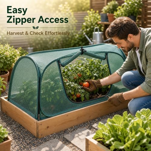 2Pack Garden Covers for Raised Beds, Pop Up Mesh Plant Covers for Outdoors, 30% Sunblock Plant Shade Tent, Crop Cage for Seedlings Vegetable Against Birds, Animals, with 8 Stakes (45"X22"X16") - Image 6