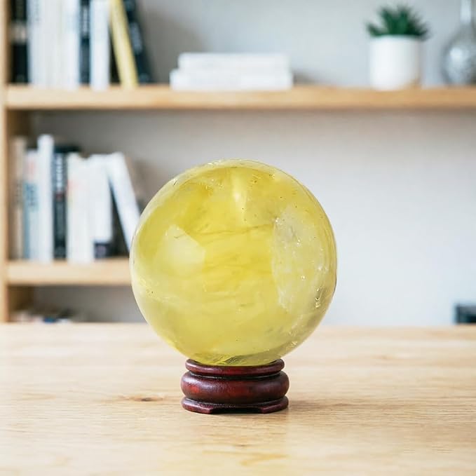 2-2.4 inch Natural Citrine Crystal Ball with Stand, Hand Polished Yellow Quartz Sphere, Reiki Healing Crystal Sphere, Energy Balancing Stone Crafts, Feng Shui Home Desktop Ornament