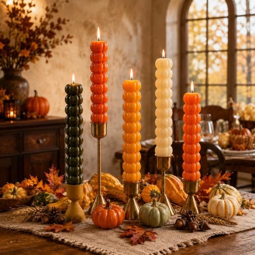 6Pcs Pumpkin Taper Candles, Unscented Halloween Fall Table Decor - Image 5