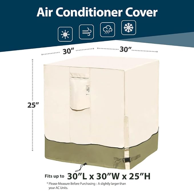 Air Conditioner Cover for Outside Units-30'' Durable 600D AC Covers Waterproof & Resistant AC Unit Covers Outdoor Central Square Fits up to 30x30x25 inches, light green