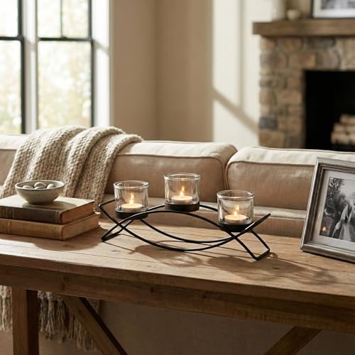 Seraphic Iron Arch Table Centerpiece Decorations Long Candle Holder for Weddings, Patio, Kitchen, Dining Room, and Coffee Tables, Black, Clear Chunky 3 Cups - Image 5