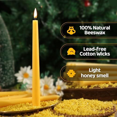 100% Natural Beeswax Candles,Dripless Taper Candle Sticks,10 Inch,12Pack - Image 4