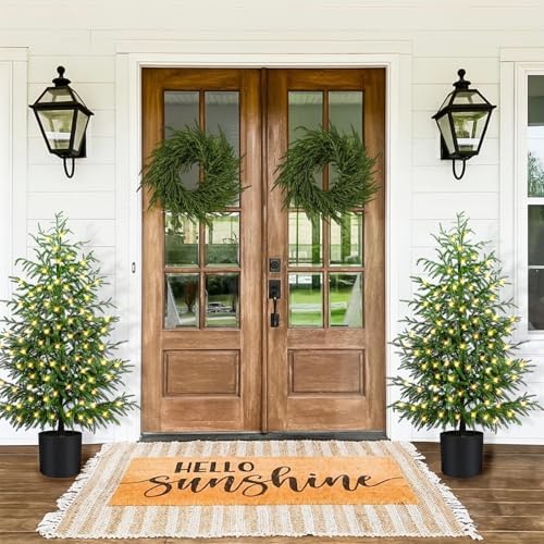 4FT Prelit Norfolk Pine Christmas Tree Real Touch Artificial Cedar Tree with 80LED Lights & 8-Function Plug-in Potted Faux Trees for Front Porch, Entryway, Patio, Christmas Indoor Outdoor Decor by ENVEN
