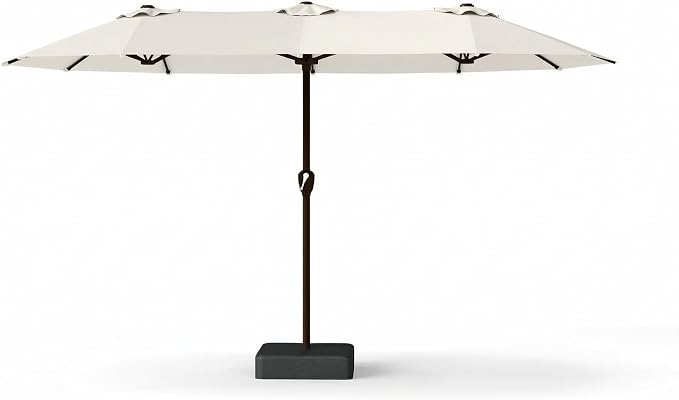 15FT Large Patio Umbrella with Base Included, Double Sided Outdoor Market Umbrella with Flexible Fiberglass Ribs, UV-Blocking Extra Large Umbrella for Garden, Pool, Deck, Creamy White