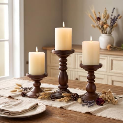Wood Pillar Candle Holder: Mid Century Dark Brown Candle Stand by CreatedforWeddingsandHome