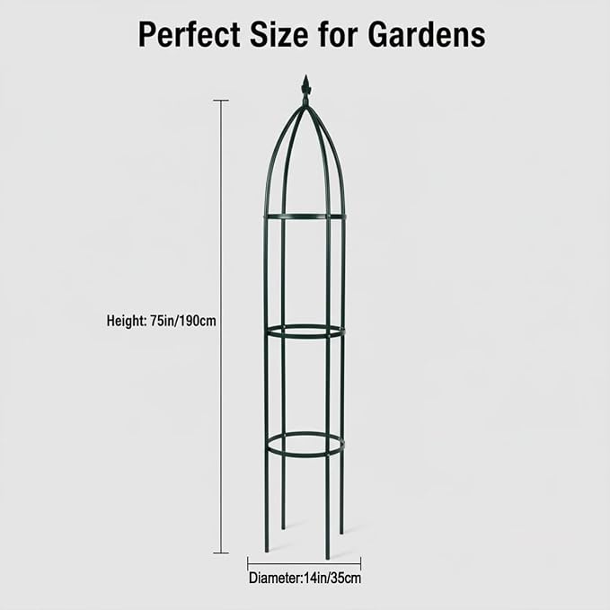 100% Metal Obelisk Garden Trellis 6.3 Feet Tall Sturdy Plant Support for Climbing Vines and Flowers Stands,1pc Upgrade (Green, Large)