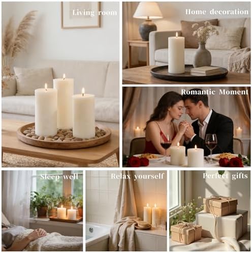 Rustic Soy Pillar Candles 2.8x6 Inch,6 Pack Ivory Candle - Image 6