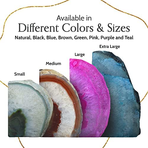Nature's Decorations Agate Bookends - A Quality Brown Geode with Non-Skid Rubber Bumpers for Shelves, Office, Home Decor - Heavy Duty Cool Crystal Stone (4-6 LB)
