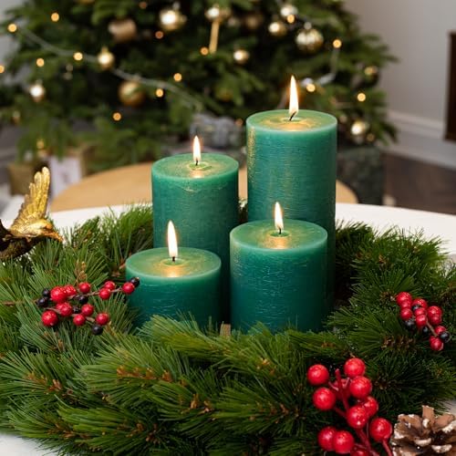 CANDWAX 3x6 Inch Green Pillar Candles Set of 3 - Large Unscented Dripless Green Candles, Rustic Decorative Style for Weddings, Special Events, Home Décor, Christmas Decorations - Image 6