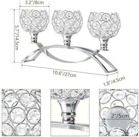 Crystal Tealight Candle Holder Centerpiece Home Decorative Candlestick Holder Elegant Table Centerpiece Home Decor Wedding Party Anniversary (Silver, 3 Arm) - Image 4