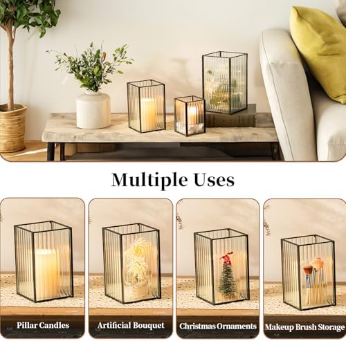 Glasseam 3Pcs Square Black Glass Hurricane Candle Holder for Pillar Candles - Image 6