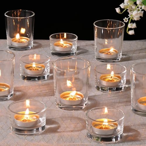 NITIME 12 Pcs Assorted Votive Candle Holders, Clear Glass Candle Holder for Floating Candles, Tealight Candle Holder for Table Centerpiece, Wedding and Party Decor by NITIME