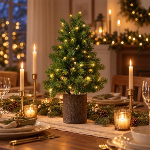 19.7" Table Top Artificial Christmas Tree with Wooden Style Pot - Image 5