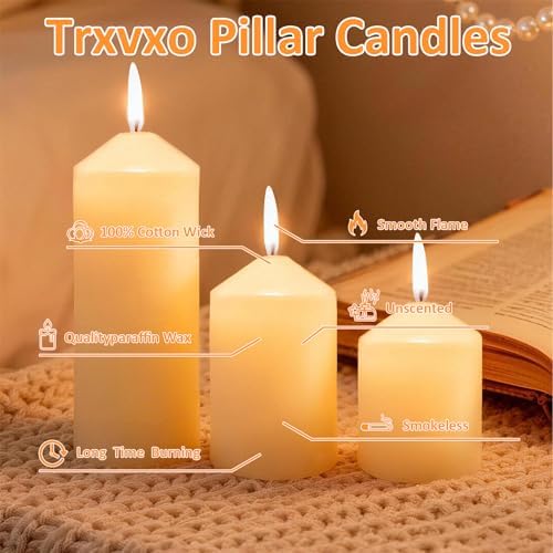 6 Pcs Ivory Pillar Candles Bulk Set, 3 Different Lengths 2 x 3/4/6 Inch (2 Each), Dripless Unscented Smokeless,Hurricane Candles,Gives You a Better Atmosphere When Organizing an Event Party. - Image 2