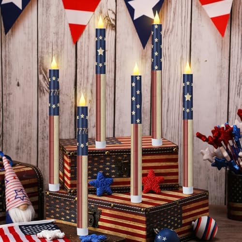 Honoson 6 Pcs 4th of July Flameless Taper Candles Patriotic 10.6 Inch - Image 4