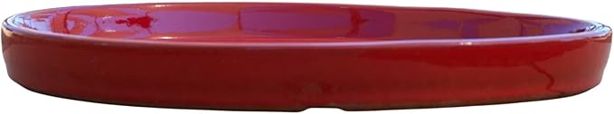 19.5 Inch Plant Saucer (Ceramic) - Round Bright Red Flower Pot Tray - Handcrafted, Durable Planter Base