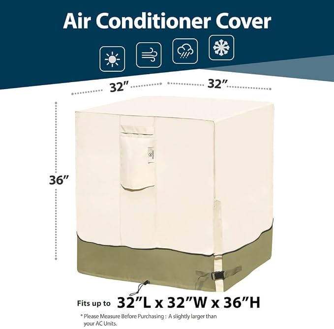 Air Conditioner Cover for Outside Units-32'' Durable 600D AC Covers Waterproof & Resistant AC Unit Covers Outdoor Central Square Fits up to 32x32x36 inches, Light Green