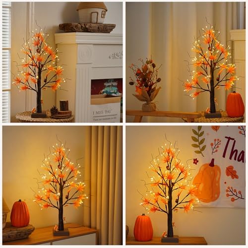 PXBJIUYA Artificial Fall Lighted Maple Tree 72 LED Thanksgiving Decorations - Image 5