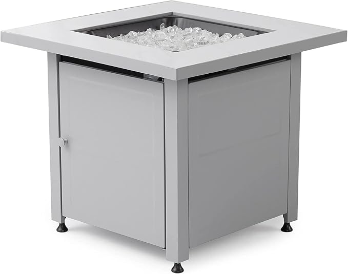 Endless Summer 30" Square Outdoor Propane Fire Pit Table with Marble Mantel | Includes White Fire Glass and Protective Cover