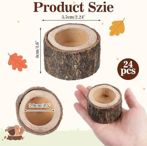 24 Pcs Wooden Tea Light Candle Holders Votive Candle Holders, Rustic Wooden Pillar Candle Stands Vintage Tealight Holders Set Candle Centerpieces for Dining Table Wedding Party, 1.6" H - Image 2