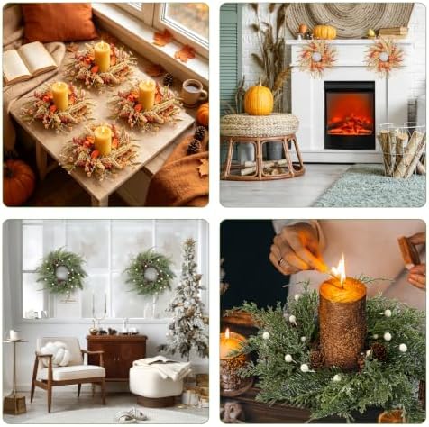 6 Pcs Fall Christmas Candle Rings Wreaths Mini Thanksgiving Xmas Candle Wreath Holder Table Centerpiece Small Autumn Swags Wreath for Kitchen Cabinets Pillar Farmhouse Home Porch Window Wall Decor - Image 7
