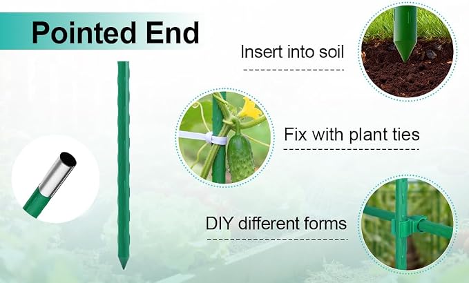 Garden Stakes 7FT, 25pcs Plastic Coated Steel Stakes Specifically Designed for Climbing Plants, Ideal for Tomatoes, Beans, Cucumbers, Peppers, Vines, and More Plant Growth