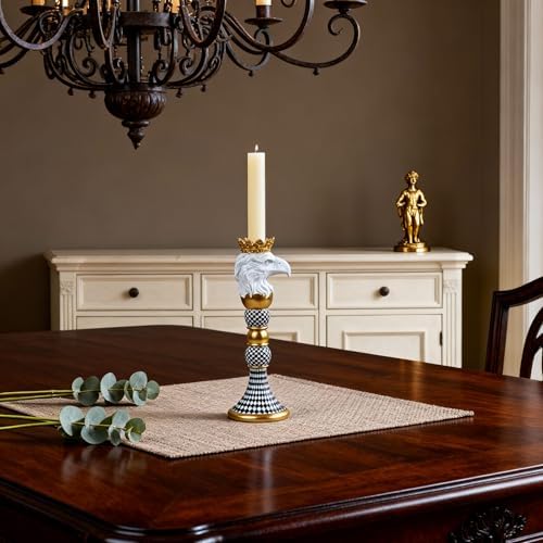 Checkered Animal Candle Holders, Resin Black White Checkered Tiger Head Candlestick Holders, Cute Black-and-White Pillar Candle Stand Home Decorations (Eagle) - Image 4