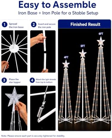 3-Piece Smart Outdoor Christmas Cone Tree Lights, 4FT 5FT 6FT - Image 6