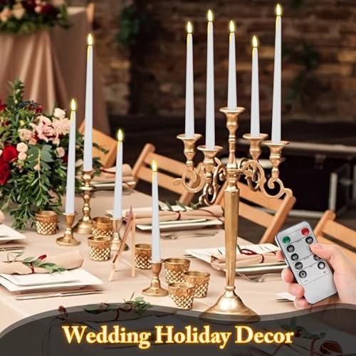 Rossesay 16 Pcs White Flameless Taper Candle with Remote Timer - Image 4
