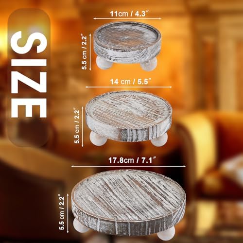 VIVIRBIEN 3PCS Wood Risers for Decor Mini Wooden Stool Display Stand with Removable Feet Farmhouse Rustic Decor Risers for Display Decorative Wood Pedestal Stand for Candles, Plants, Cups - Image 2