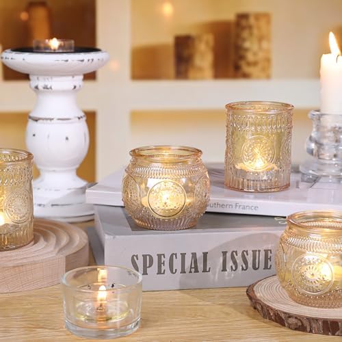 DARJEN 12Pcs Gold Votive Candle Holders - Glass Candle Holder for Table Centerpiece, Tea Lights Candle Holders for Home, Party & Wedding Shower Decoration - Image 5