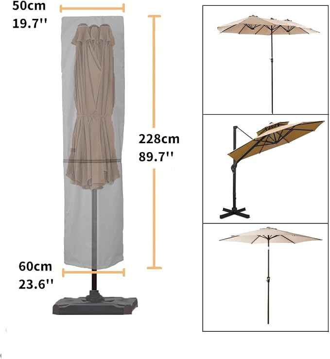Patio Umbrella Cover for 7ft-11ft Umbrellas Or 15ft Double-Sided Umbrellas