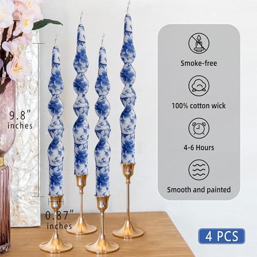 Blue & White Spiral Taper Candles 2 Pack,Chinoiserie Candle 10inch - Image 5