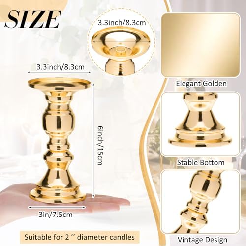 Yaomiao 6 Pcs Gold Metal Candlestick Holders 6" H for 2" Pillar Candles - Image 2