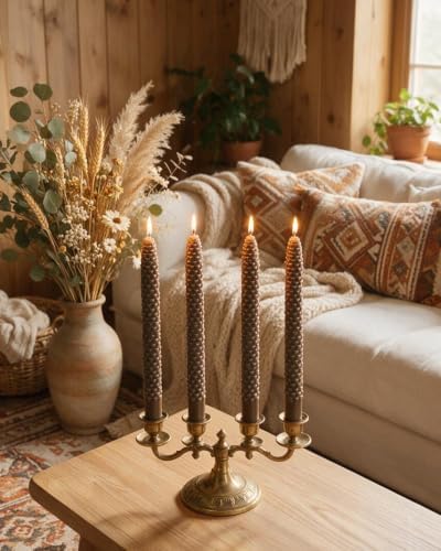 10 Inch Fall Brown Taper Candles Christmas Pinecone Candles Smokeless Unscented Candlestick for Thanksgiving Christmas Winter Holiday Decoration-4Pack,White Trim - Image 4