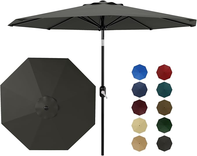 Garvee 10FT Patio Umbrella - Outdoor Table Umbrella with Smooth Crank Lift, Push Button Tilt and 8 Sturdy Ribs - Market Umbrella UV Protection Waterproof for Pool, Deck, Yard, Garden