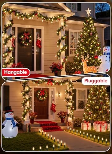 Brightown C9 Christmas Lights Outdoor, 4 Packs Total 103 Ft Christmas Pathway Lights with 80 LED Bulbs and Stakes, Connectable Outdoor Christmas Decorations Yard Walkway Sidewalk Holiday, Warm White - Image 2