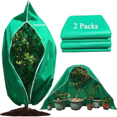 Plant Covers Freeze Protection 2 Packs 75" X55" 2.2oz Tree Covers Frost Plant Covers Freeze Cloth for Outdoor Plants with Zipper Drawstring by Pasidener