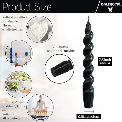 Short Spiral Taper Candles 7.5 Inch Black Smokeless Candle Stick Handmade Unscented Twisted Candlestick for Dinner Home Church Decoration 2 Pcs - Image 2